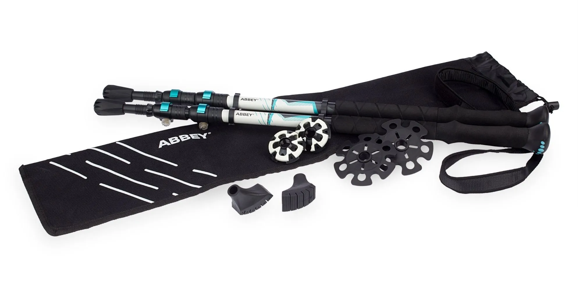 ABBEY CAMP®  WANDELSTOK TELESCOPISCH VERSTELBAAR SET • SANTIAGO135 • ZWART/MINTGROEN