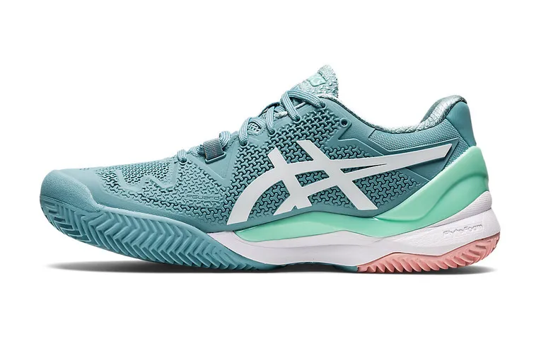 ASICS GELRESOLUTION 8 CLAY TENNISSCHOENEN SMOKE BLUE/WHITE DAMES