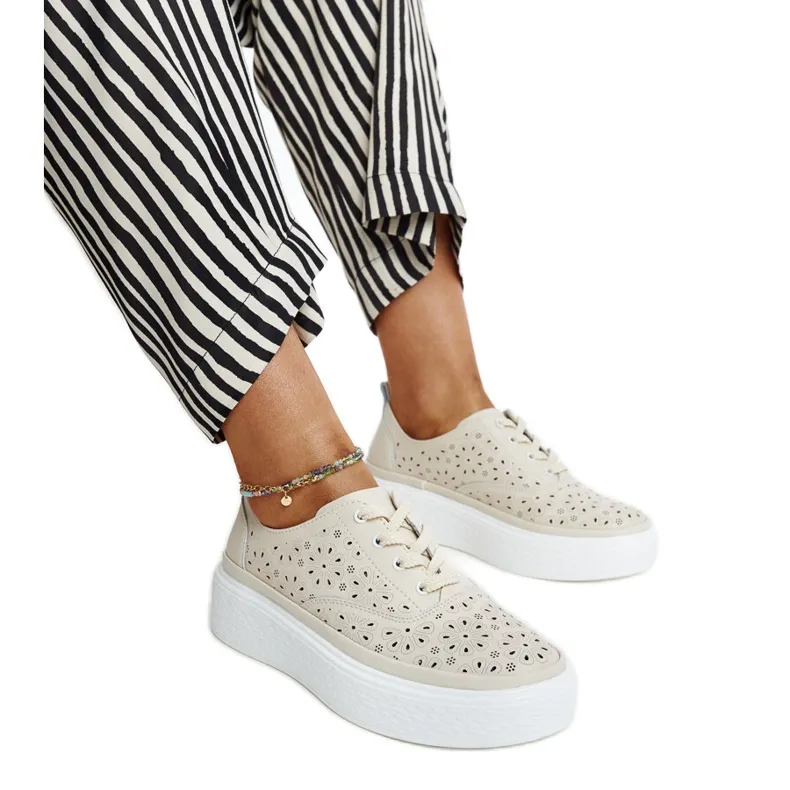 Beige lederen sportschoenen