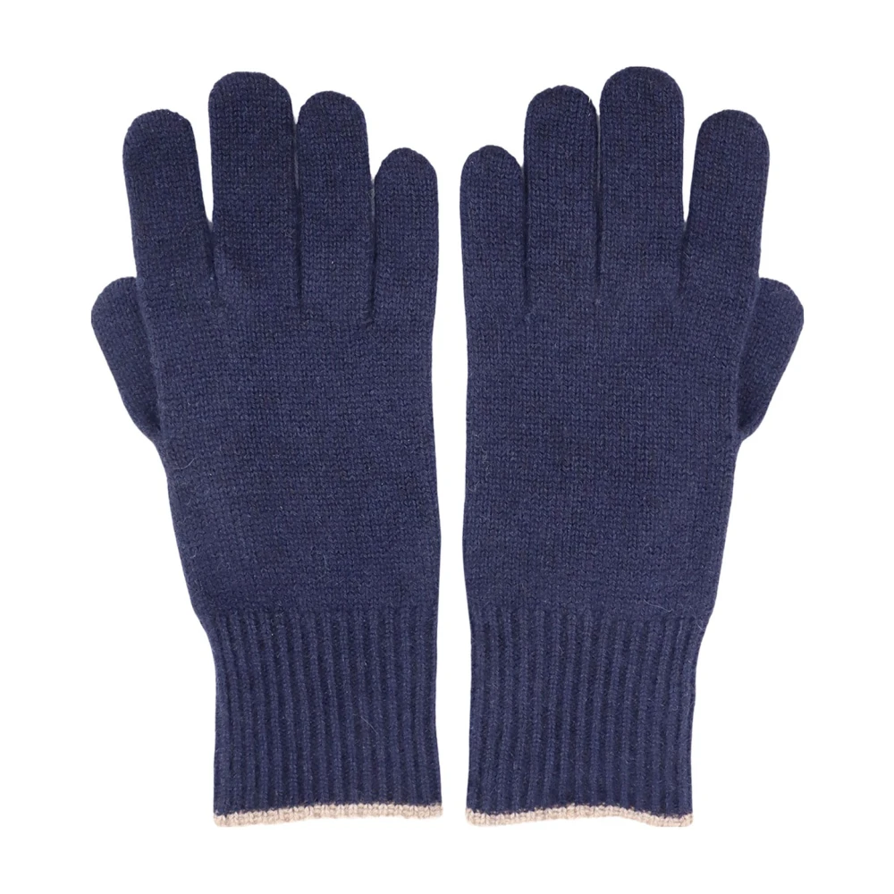 BRUNELLO CUCINELLI Blauwe Cashmere Handschoenen Geribbelde Boord Blue Heren