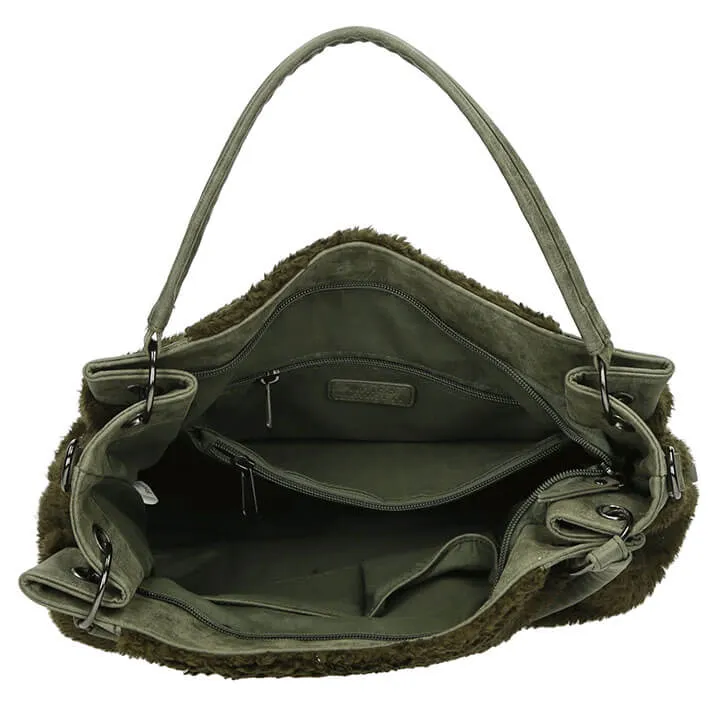 Enrico Benetti Fluffy Teddy Handtas/Schoudertas Olijf
