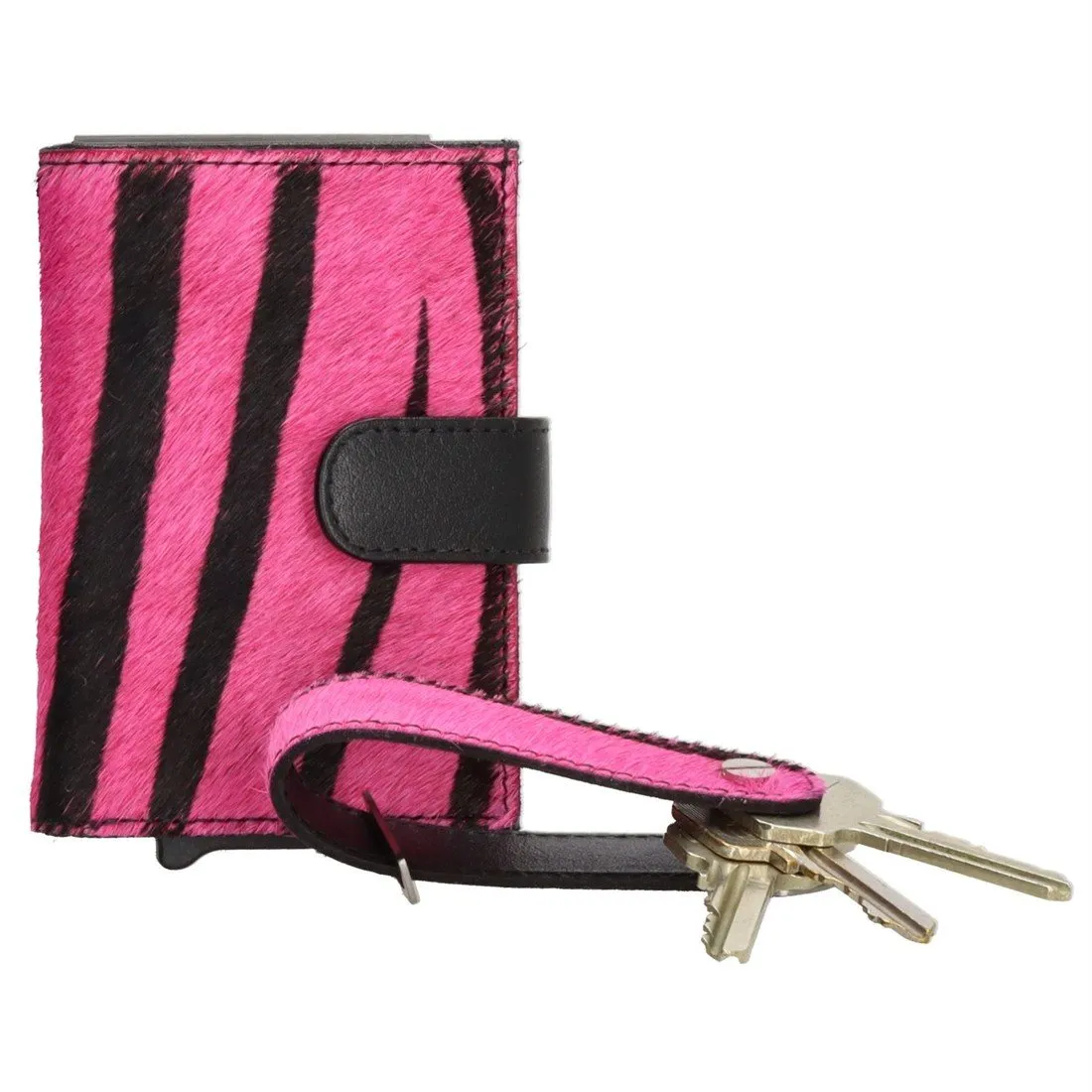 HIDE & STITCHES WALLOWA SAFETY WALLET + KEYRING  ROZE ZEBRA