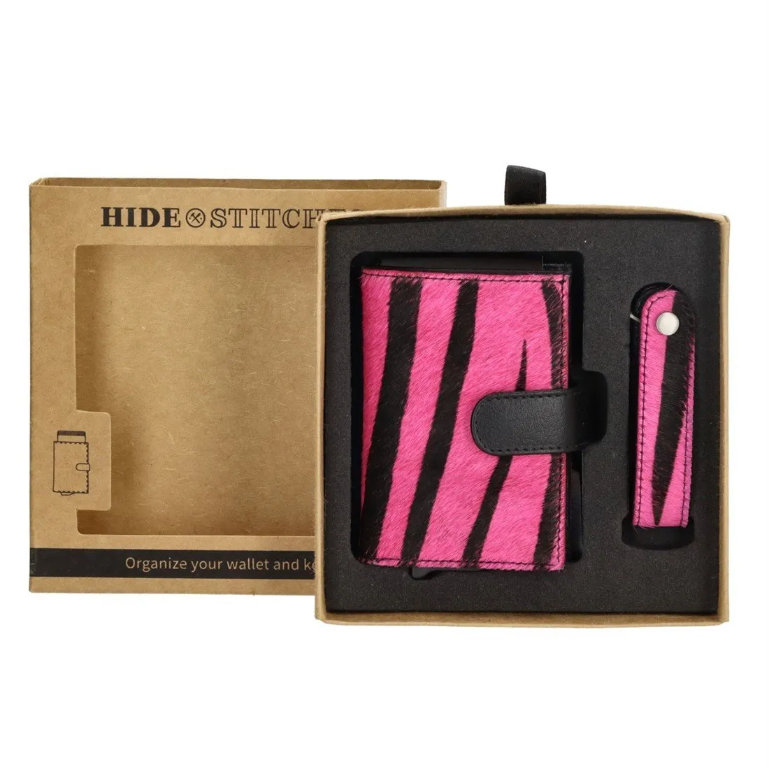 HIDE & STITCHES WALLOWA SAFETY WALLET + KEYRING  ROZE ZEBRA