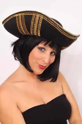 Piratenhoed Driesteek Kapitein Hoed Zwart Goud Piraat Markies Tricorn