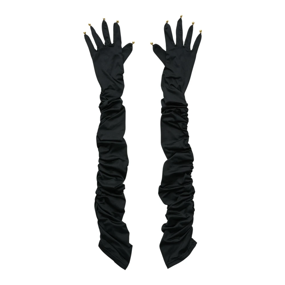 SOULLAND ELLEBOOGLANGE HANDSCHOENEN MET GERIMPELDE NADEN BLACK DAMES