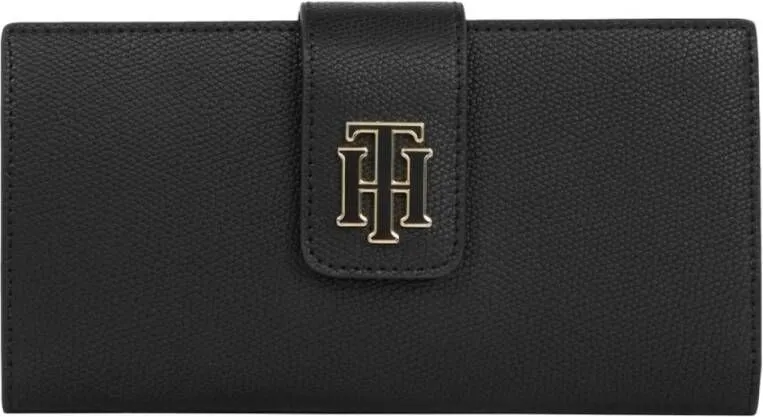 Tommy Hilfiger outline lrg flap wallet , Zwart, Dames