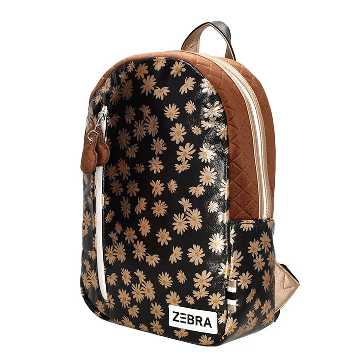 Zebra Trends Girls Rugzak M Metallic Flower Black